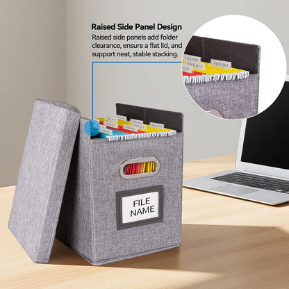 2 Pack Hanging File Folders Organizer with Lid, Letter Size Fabric File Storage Box Collapsible, Portable Office Document Holder with Metal Handle, Smooth PVC Rails, Green