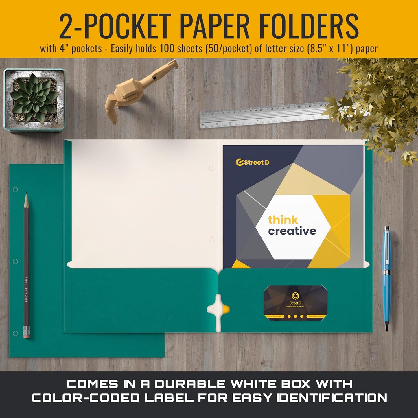 Better Office Products Two Pocket Portfolio Folders, 50-Pack, RED, Letter Size Paper Folders, 50 Pieces, Red