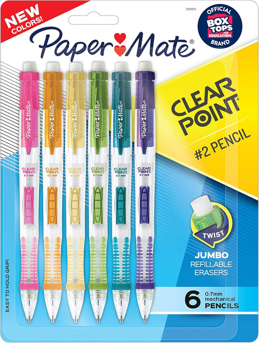 Paper Mate Clearpoint Mechanical Pencils, 0.7mm HB #2 Pencil Lead, 2 Pencils, Assorted Fashion Barrel Colors, 10 Count - Back to School Essentials, Note-Taking, Teacher Supplies