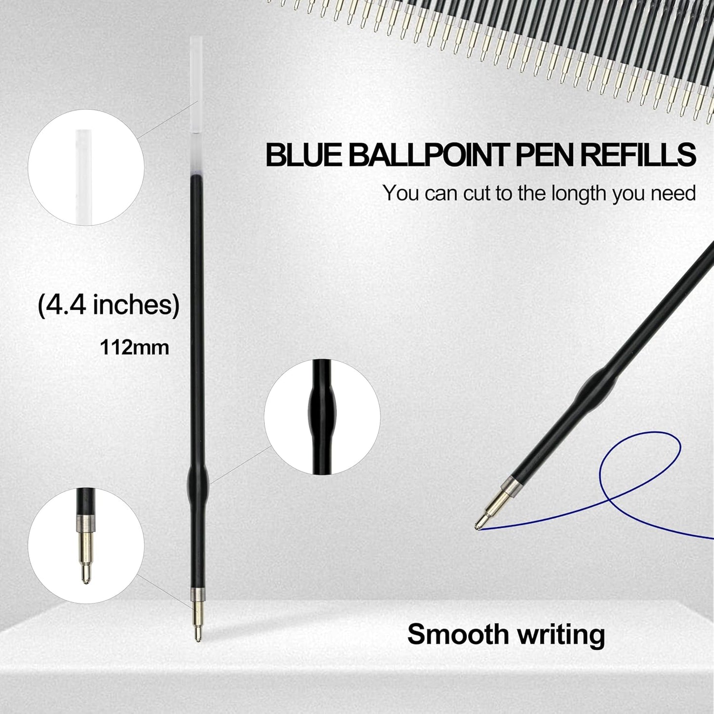 Linbsunne 50 Pieces Ballpoint Refills Medium Point 1mm Black Ink Replaceable Ball Point Pen Refills for Men Women (50pcs-Black Ink, Length can be Cut)