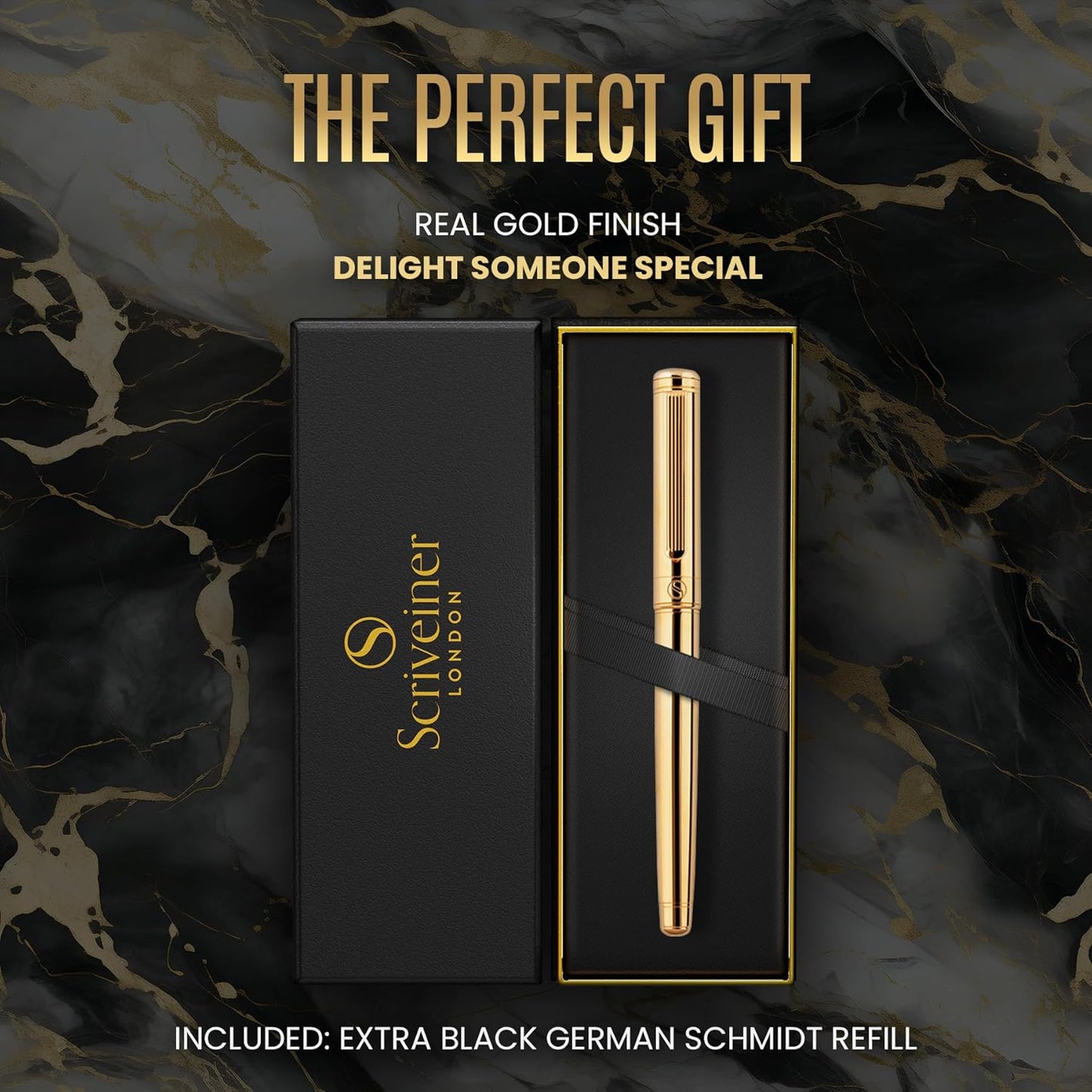 Scriveiner Midnight Blue Rollerball Pen - Stunning Blue Lacquer Luxury Pen, Chrome Finish, Schmidt Ink Refills, Men & Women, Professional, Executive Office, Nice Pen