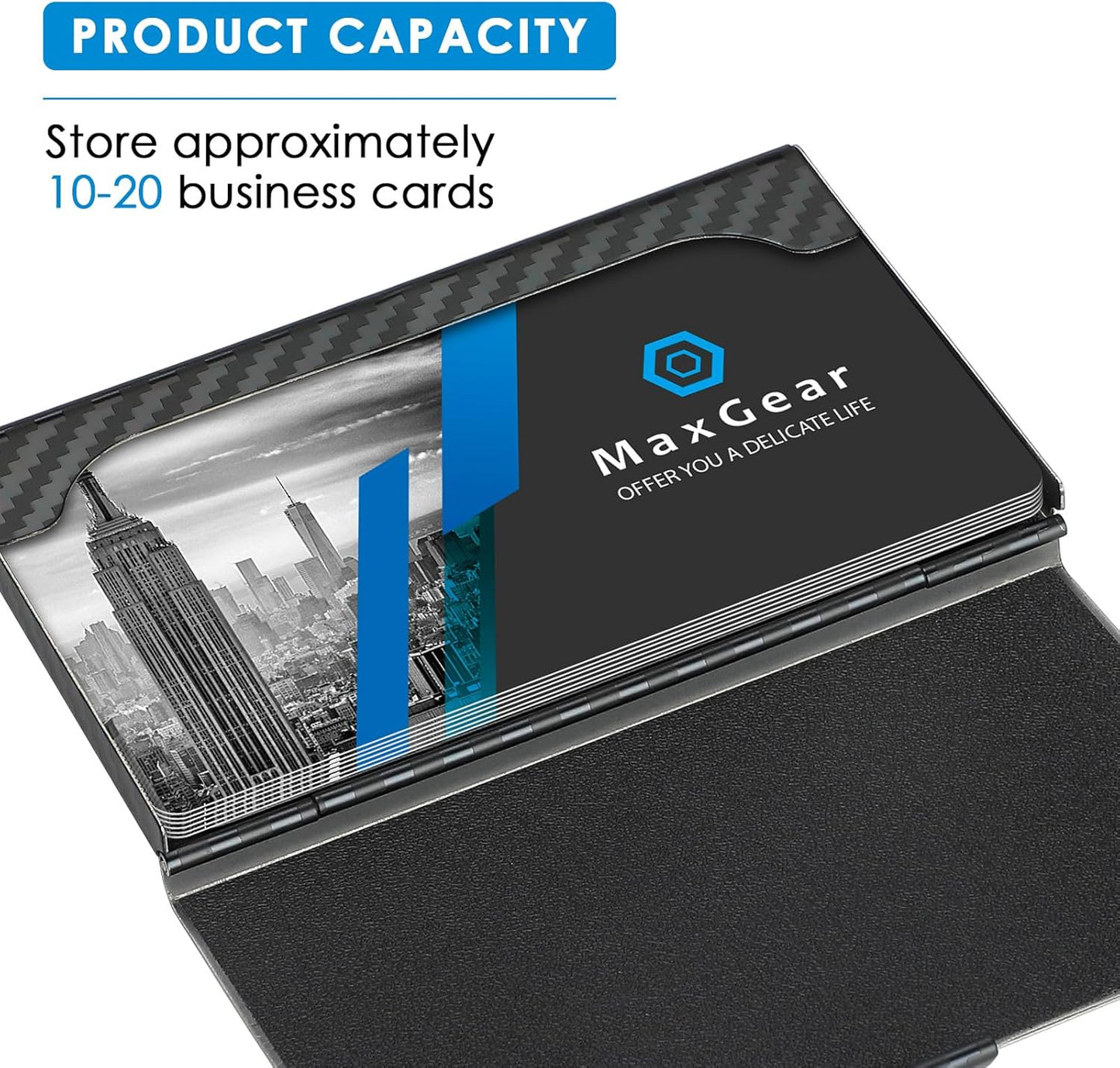 MaxGear Metal Business Card Holder for Men & Women, Professional Stainless Steel Card Case for Business Cards, Slim Purse Name Card Holders with Interior Lining, Buckle Style Shut, Black