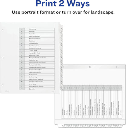 Avery Extra-Wide Dividers for 3 Ring Binders, 26 Tabs per Set, Customizable Table of Contents, Multicolor Tabs, Works Great with Sheet Protectors (11166)