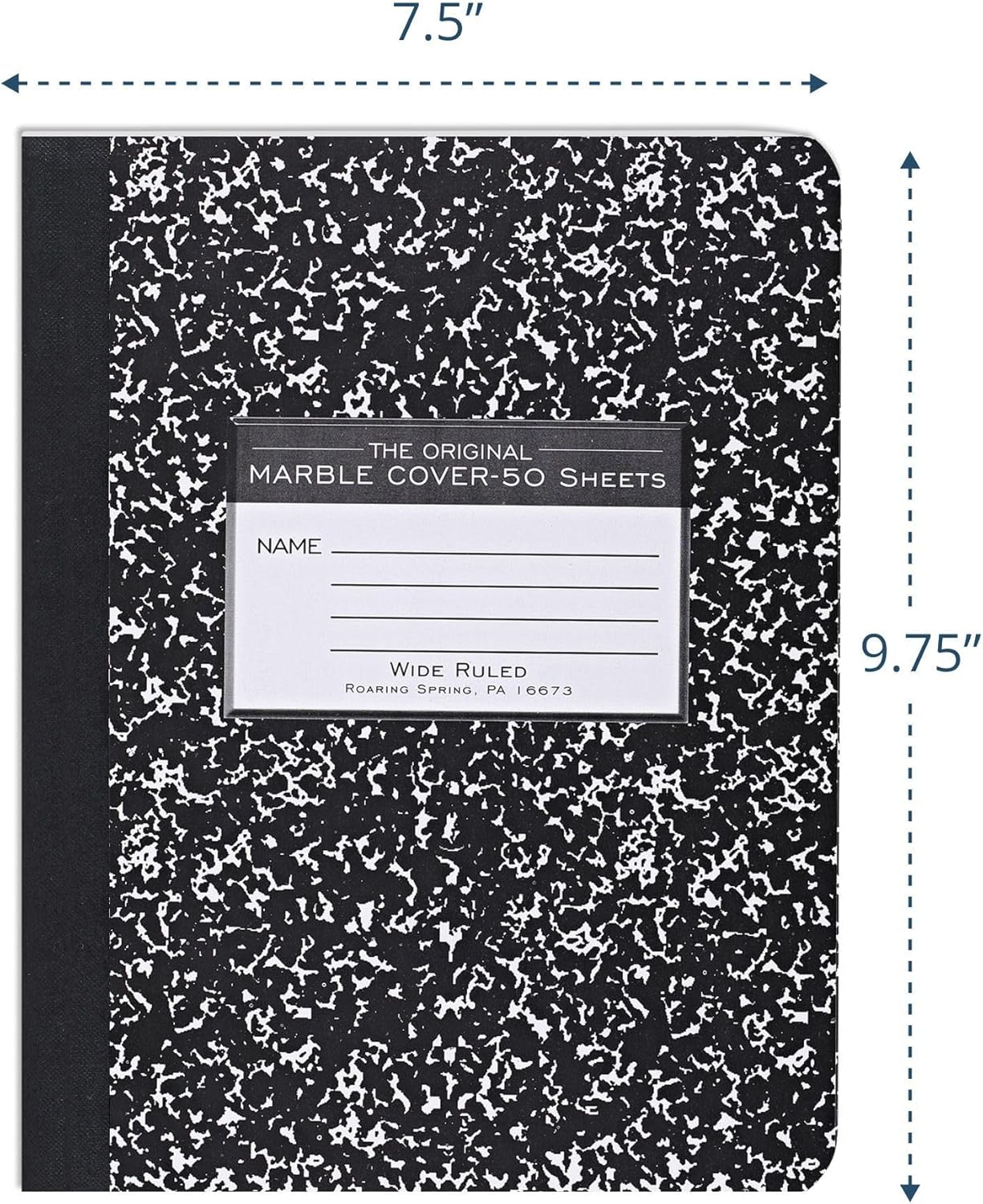 ROARING SPRING Hard Cover Composition Notebook, 4 Pack, Blue Marble Comp Book, 9.75″ x 7.5″, Unruled Blank Paper, 100 Sheets (200 Pages), Made in USA