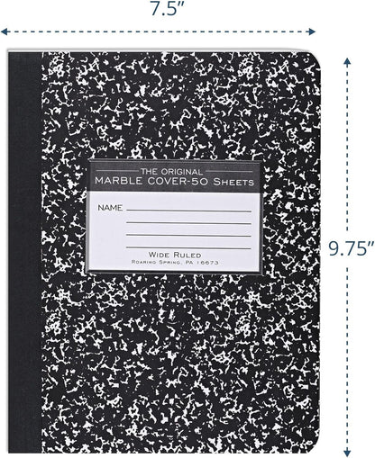 ROARING SPRING Hard Cover Composition Notebook, 4 Pack, Blue Marble Comp Book, 9.75″ x 7.5″, Unruled Blank Paper, 100 Sheets (200 Pages), Made in USA