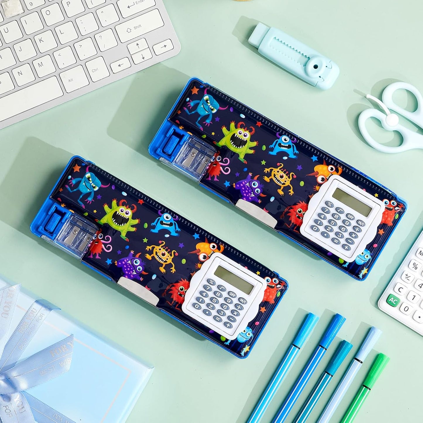 Henoyso Multifunctional Pencil Box for Girls Butterfly Pencil Case with Calculator and Sharpener Cool Cute Pencilcase School Supplies Essentials Christmas Birthday Gift Present for Kids Teens