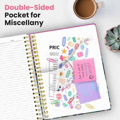 Large Lined Spiral Journal for Women Cute Hardcover 5 Subject Notebook for Work 8.5" x 11" with Removable Dividers & Tabs, College Ruled, 280 Pages Aesthetic Journal for Work, School & Note Taking, Garden of Whimsy