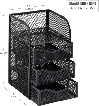 Mind Reader Desktop Accessory Storage, Paper Binder Clip Basket, Workspace, Office, Metal Mesh, 4.75"L x 5"W x 8"H, Black