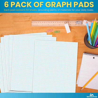 1InTheOffice Graph Pads, 8.5" x 11", Quadrille Pad 8.5 x 11, 50 Sheets/Pad (6 Pack)