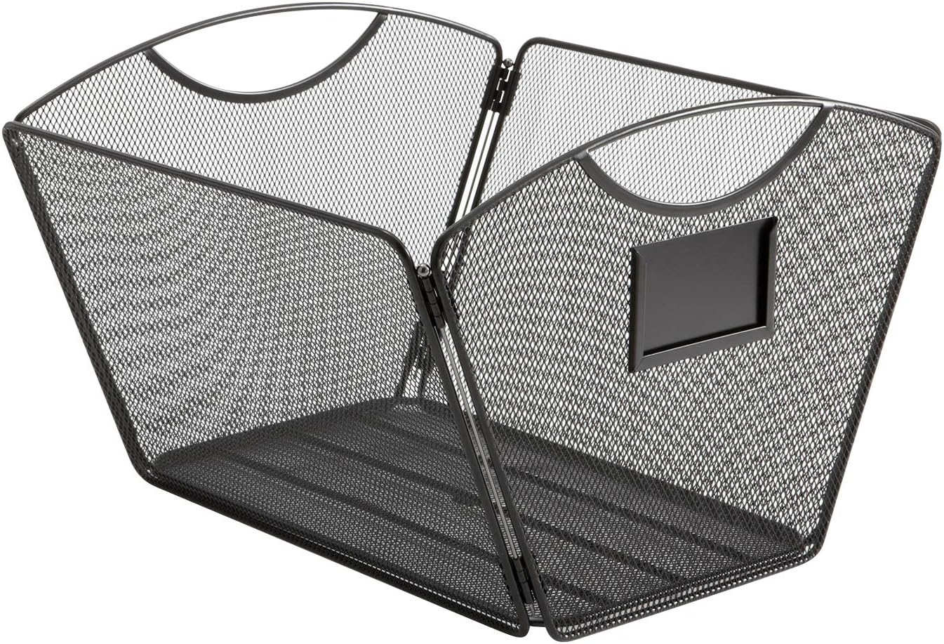Safco Onyx Mesh Letter-Size Desktop Tub Filer, Durable Steel Mesh Construction, Collapsible For Compact Storage, Integrated Handles, Silver
