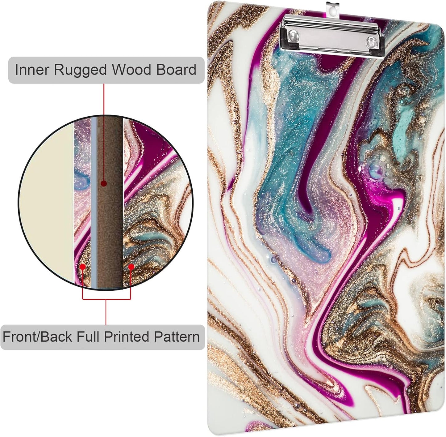 Fashion Clipboard, A4 Letter Size Wooden Decorative Clipboards for Teacher, Nurse, Doctor,Student and Kids, Cute Design for Standard Size 12.2" x 8.9" (C-Pink Purple Marble)