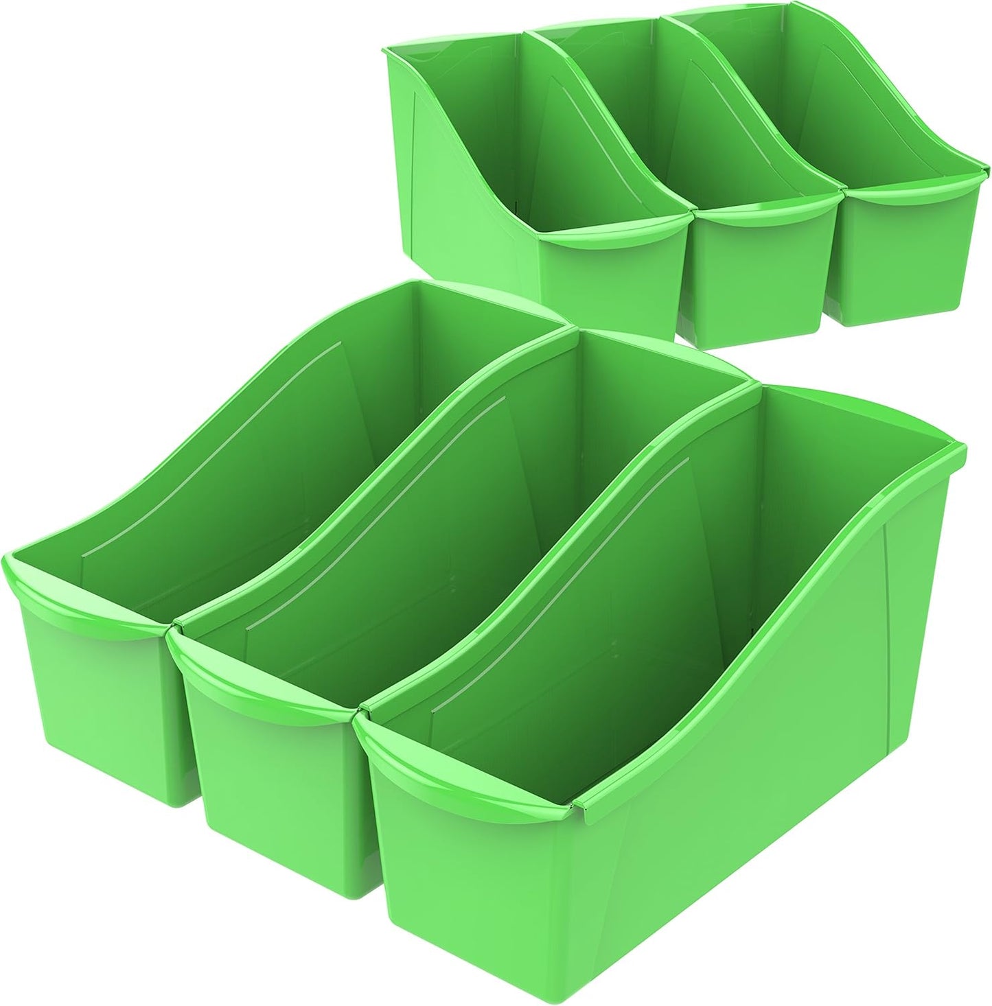 Storex Large Book Bin, Interlocking Plastic Organizer for Home, Office and Classroom, STEM Assortment, 6-Pack