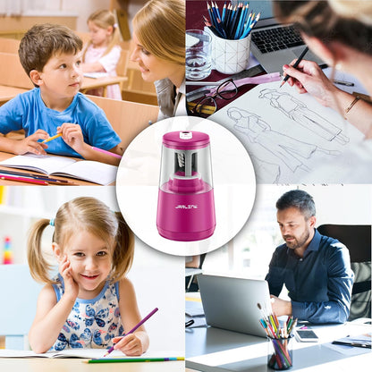 JARLINK Electric Pencil Sharpener, Heavy-Duty Helical Blade to Fast Sharpen, Auto Stop for No.2/Colored Pencils(6-8mm), AC Adapter/Battery Operated in School Classroom/Office/Home (Black)