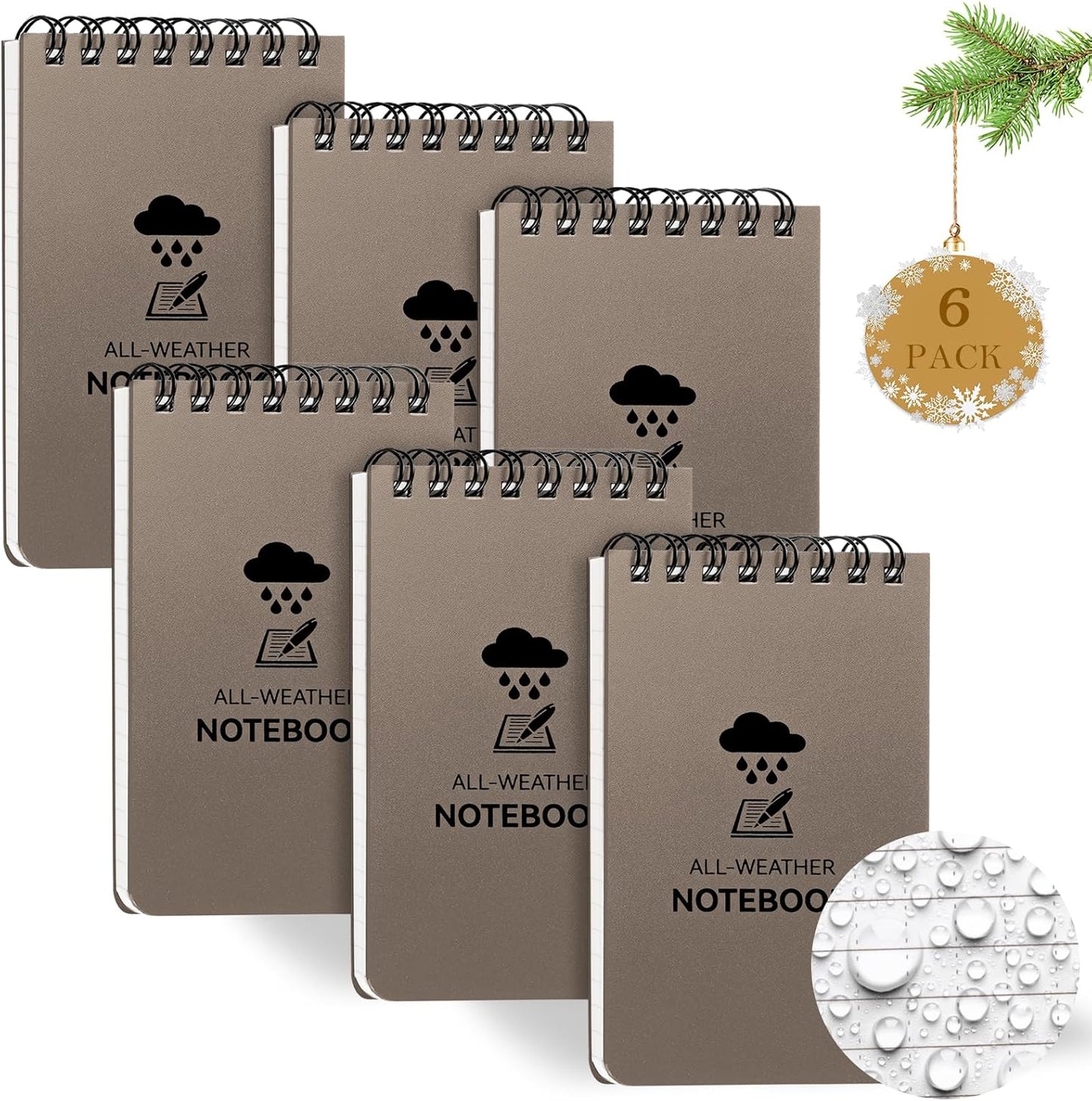 COIDEA 6 Pack Waterproof Notebook, 3 x 5 Pocket Notepad, Top-Spiral Weatherproof NotePad, All Weather Police Pocket Notebook Little Memo Steno Note Pads for Outdoor Office School Recording