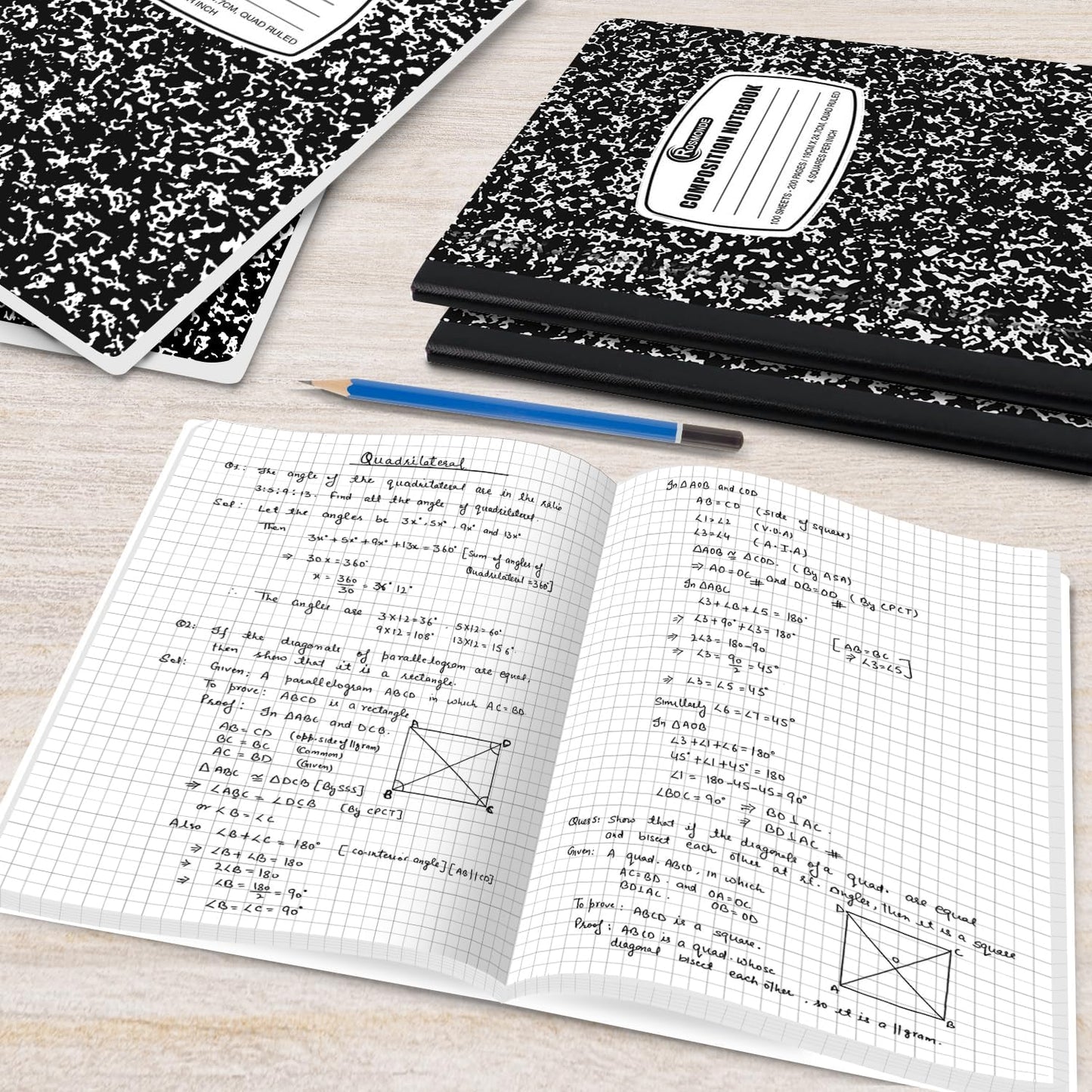 Rosmonde 50 Pack Composition Notebooks Bulk, Wide Ruled Composition Notebook, 200 Pages (100 Sheets), 9-3/4 x 7-1/2, Black Marble, Bulk School Supplies, Office Notebooks, Bulk Notebooks for School