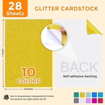 BigOtters 20 Sheets Glitter Cardstock, 10 Colors Premium Card stock Paper for Scrapbook and Craft Projects, Back to School Supplies, 8.5 x 11 Inch, 250GSM