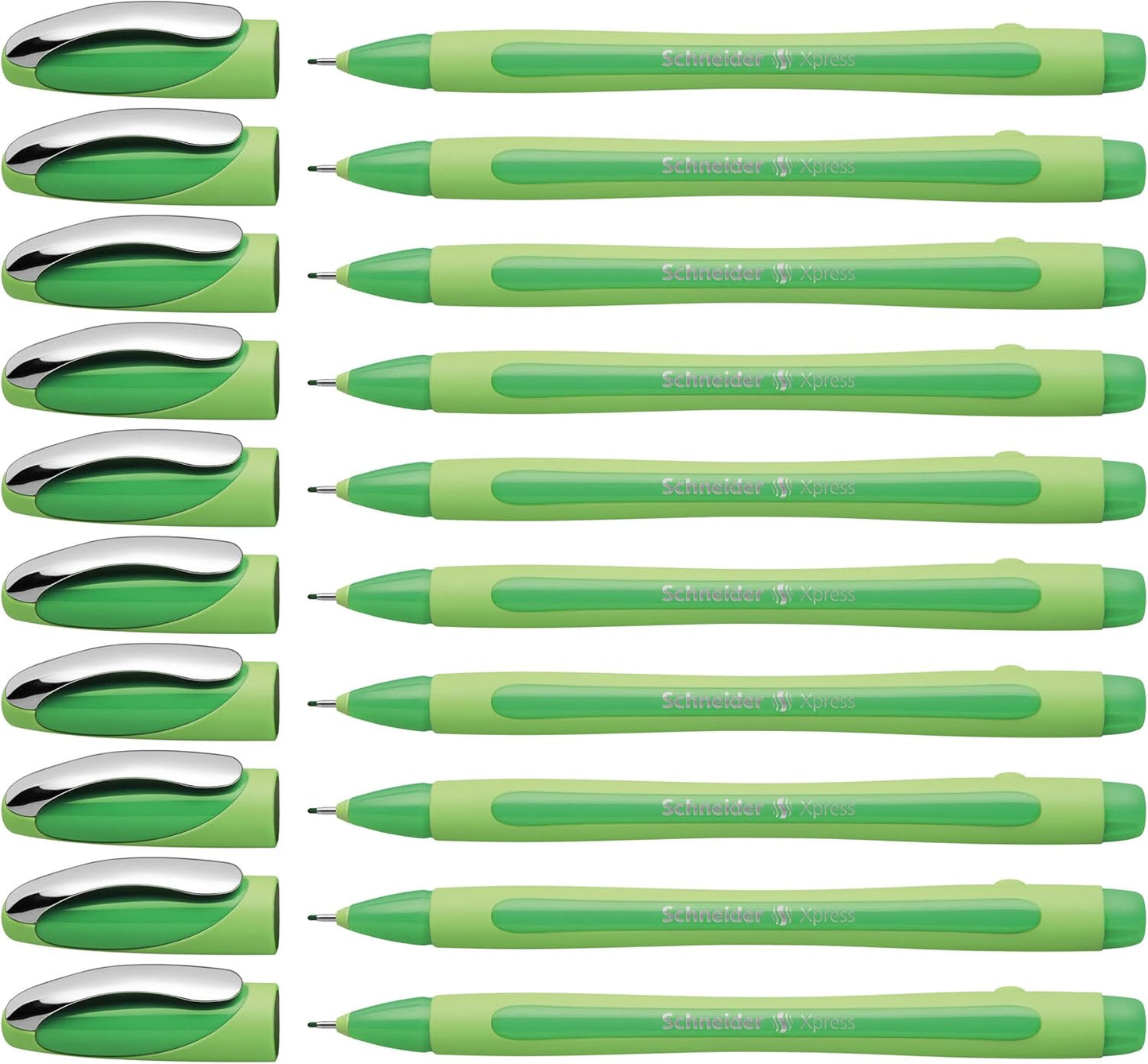 Schneider Xpress Premium Fineliner, 0.8 mm Porous Point, Light Green Barrel, Blue Ink, Box of 10 Pens (190003)