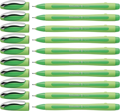 Schneider Xpress Premium Fineliner, 0.8 mm Porous Point, Light Green Barrel, Blue Ink, Box of 10 Pens (190003)
