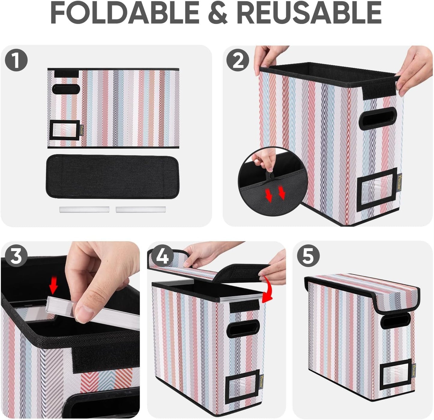 BALEINE File Organizer Box with Lid, Collapsible File Folder Organizer with Plastic Slide, Hanging File Folder Box for Office Document Storage (1 Pack, Black)