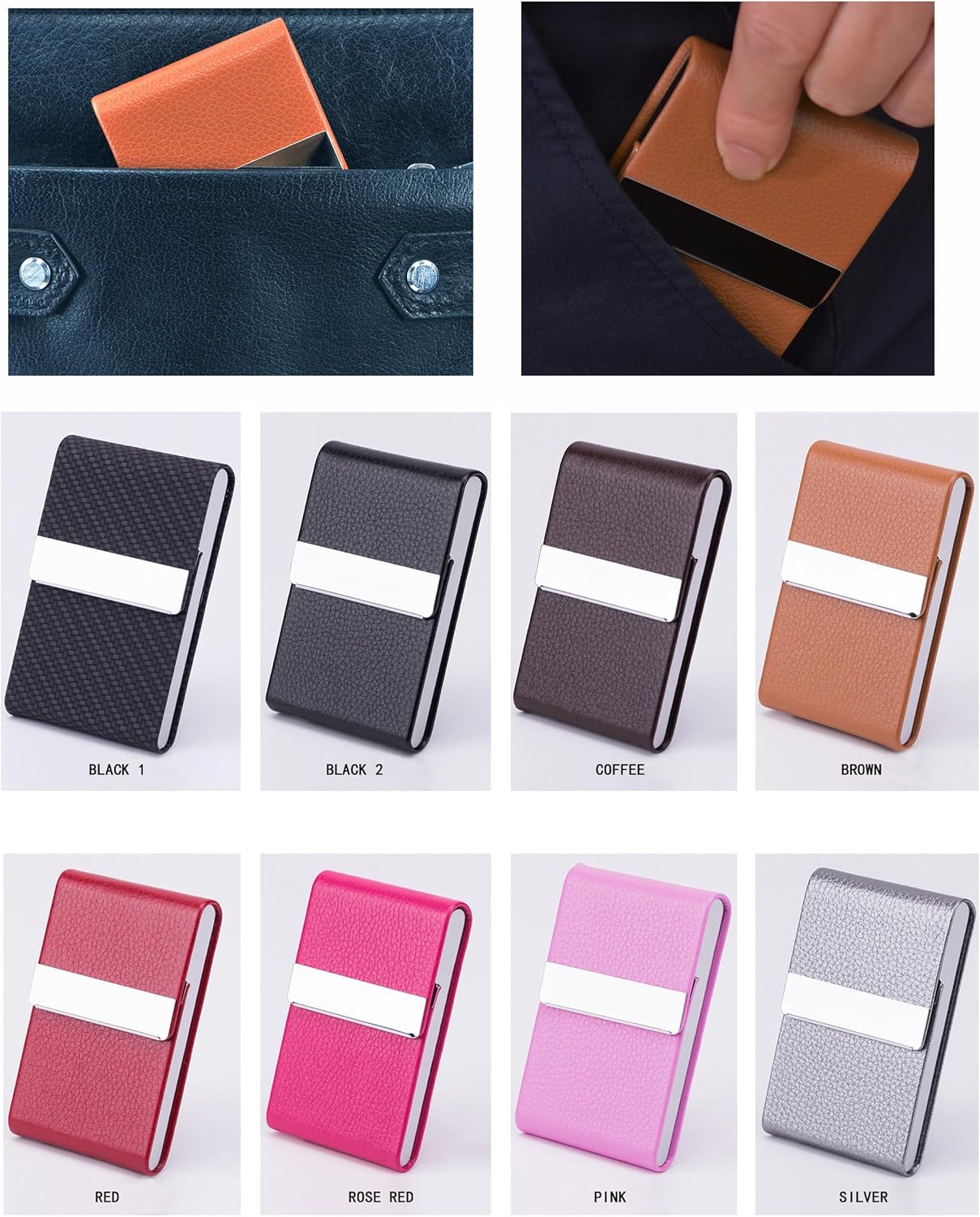 Business Card Holder with Ultra Slim Design,Business Card Case with Premium PU Leather,Suit Pocket Metal Card Holder for Women/Men,Professional Name Card Holder with Magnetic Shut (Black1)