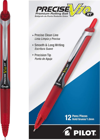 PILOT Precise V10 RT Refillable & Retractable Rolling Ball Pens, Bold Point, Black Ink, 12-Pack (13450)