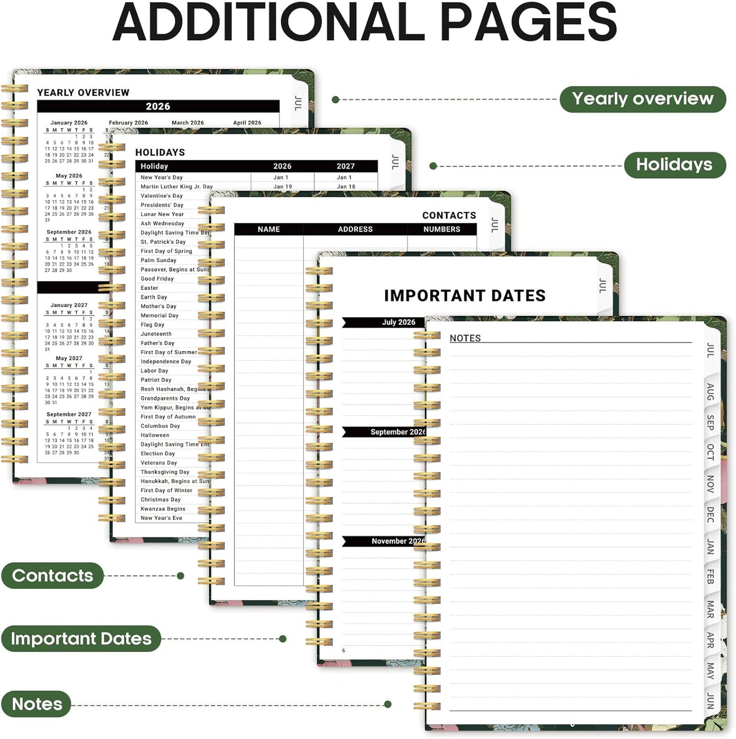 Planner 2026-2027, Academic Year Monthly and Weekly Calendar Planner, Jul 2026 - Jun 2027, Hardcover Teacher Student Planning Agenda book with Tabs, Perfect for School Office Supplies, 6.3" x 8.5" - Wildflowers