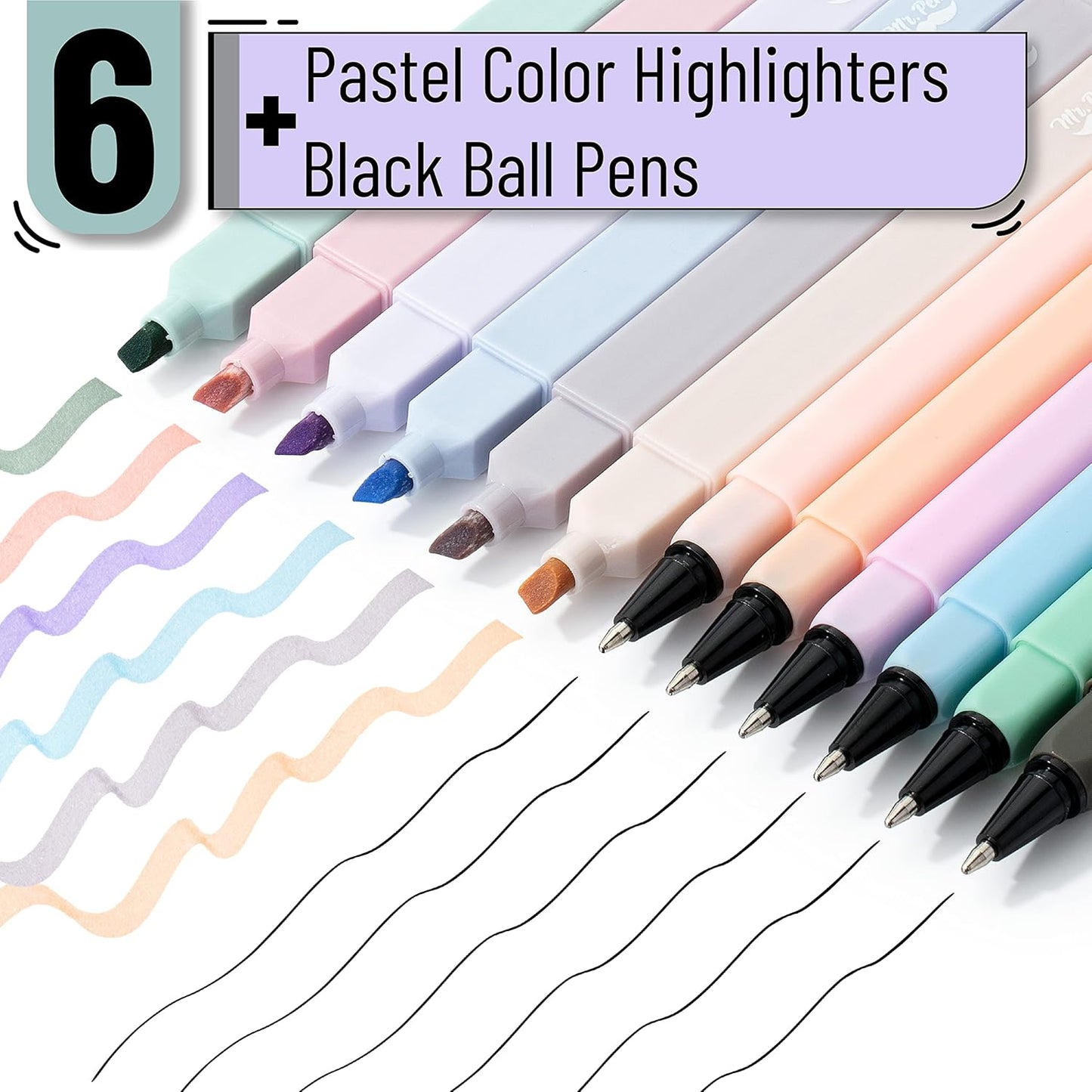 Mr. Pen- Aesthetic Highlighters and Ballpoint Pens No Bleed, 12 Pack, Pastel Colors, Bible Highlighters and Pens No Bleed, Fast Dry and No Smear for Bible Journaling, Planner, School Supplies