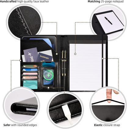 Clipboard Folio Folder Portfolio with Notepad-Pocket Business Card Holder Brown Faux PU Leather Portfolio