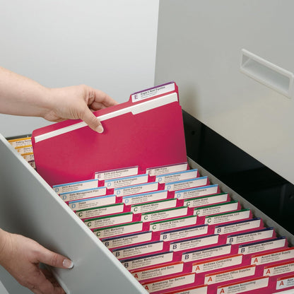 Smead File Folder, 1/3-Cut Tab, Assorted Positions, Letter Size, Red, Value Filing Products, 100 per Box