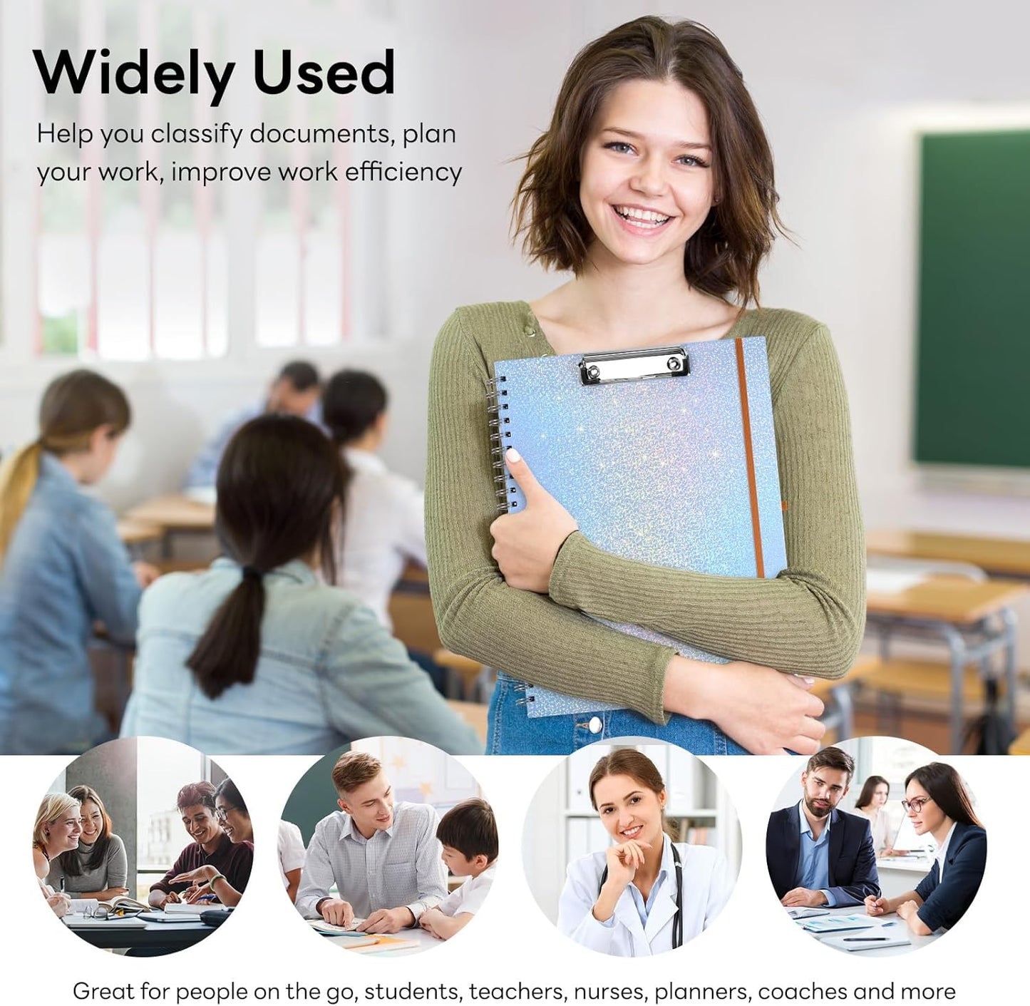 Glitter Clipboard Notebook with Storage for Letter Size, 8.5 x 11 Notepad Holder with 5 Folders and Dividers, Size 12.8X 9.7 in, Spiral Portfolio for Nursing Teacher School Supplies,.Teal