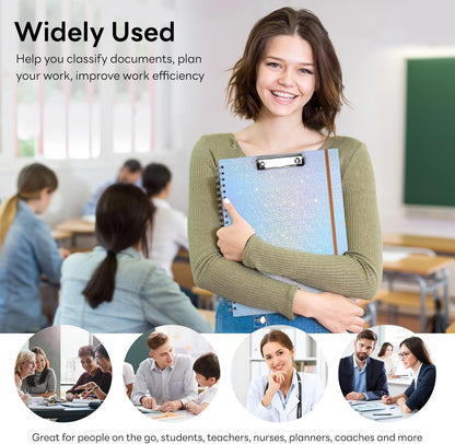 Glitter Clipboard Notebook with Storage for Letter Size, 8.5 x 11 Notepad Holder with 5 Folders and Dividers, Size 12.8X 9.7 in, Spiral Portfolio for Nursing Teacher School Supplies,.Teal
