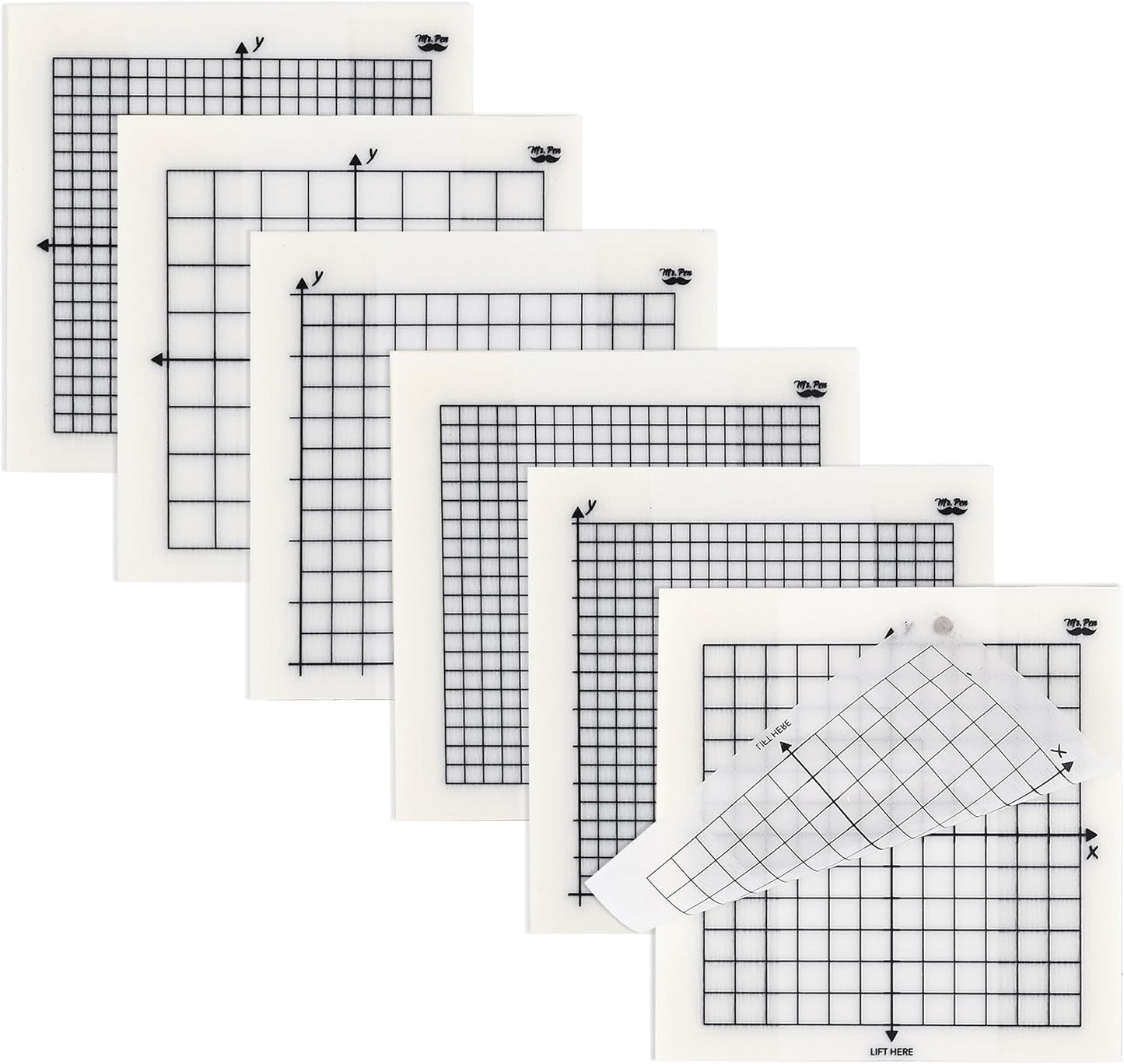Mr. Pen- Transparent Graph Sticky Notes, 3x3 Inch, 6 Pads, 50 Sheets/Pad, 6 Grid Designs, Square Graph Paper Notes & Fineliner, Waterproof Grid Sticky Note Pads for Math, Study, Journals, Planners