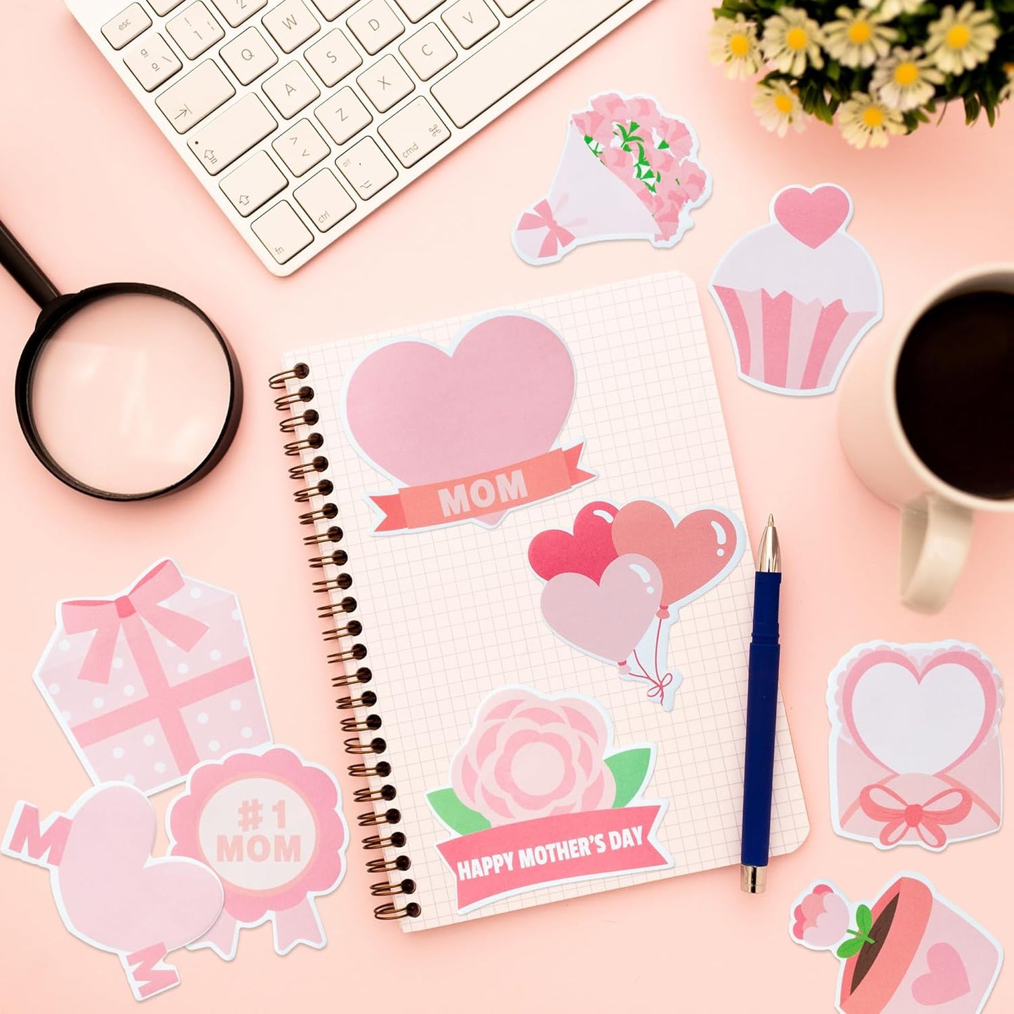 Xqumoi 30 Pack Teacher Sticky Notes - Funny Coffee Cup Self Sticky Notepads Writing Memo Pads for Teacher Appreciation Back to School Office Supplies Coffee Lover Gift Party Favors Goodies Bag Fillers