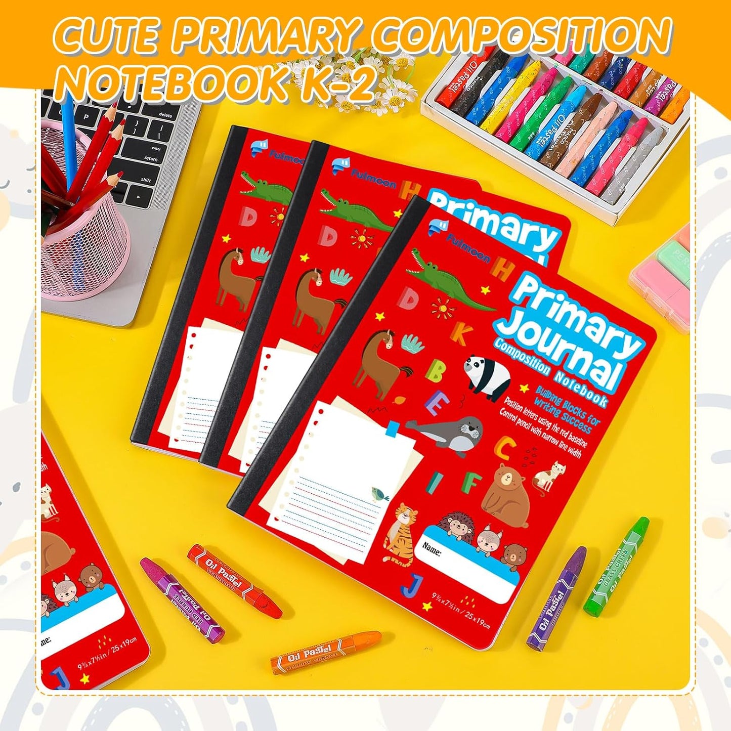 Fulmoon 24 Pcs Primary Composition Notebook K-2 with Picture Space Primary Journal Grades K-2 Draw and Write Journal Composition Book for Preschool Classroom, 80 Sheet (Blue)
