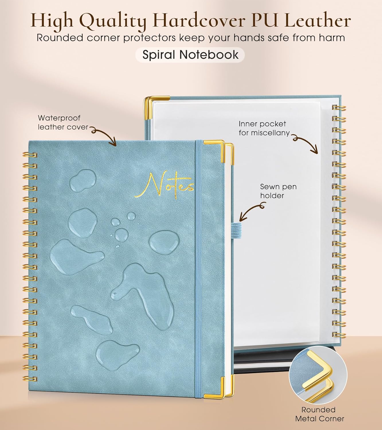 Hardcover Spiral Notebook Journal 8.5” x 11”, A4 Large Leather Notebooks for Women Men, Lined College Ruled Notebook, 50 Sheets/100 Pages, Spiral Bound Journals for Work School Note Taking, Green