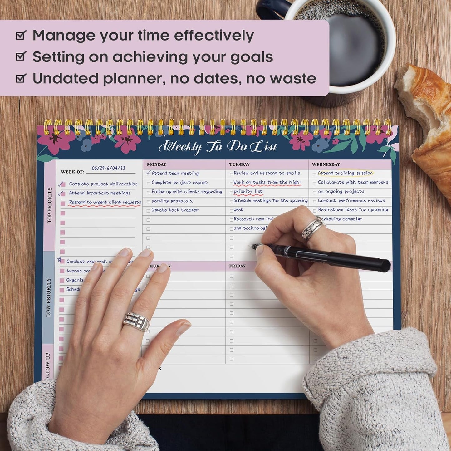 Taja Weekly To Do List Notepad with 52 Undated Sheets（8.5"×11"）- Weekly Desk Planner for Women & Man, Work and Home -1 Pack Violet Dream