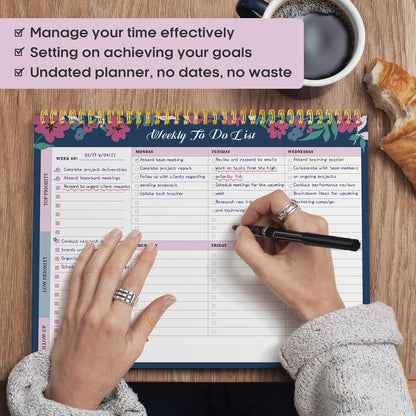 Taja Weekly To Do List Notepad with 52 Undated Sheets（8.5"×11"）- Weekly Desk Planner for Women & Man, Work and Home -1 Pack Violet Dream