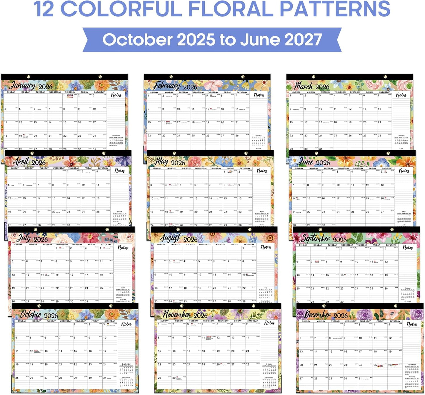 Desk Calendar 2026-2027, 21-Month Calendar Runs Until June 2027, Large 17" x 12" Monthly Desktop & Wall Calendar for Home & Office - Floral