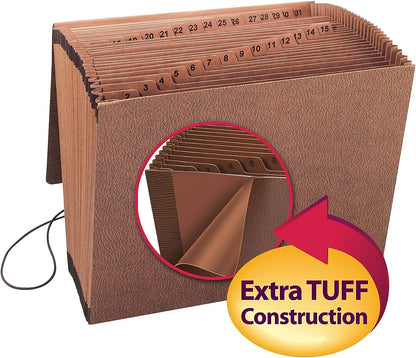 Smead TUFF Expanding File 21 Pockets, Alphabetic (A-Z), Flap and Cord Closure, Letter Size, Redrope (70318)