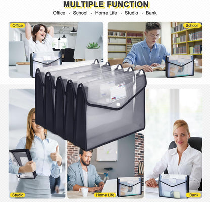 Plastic File Folders, Waterproof Transparent Expandable File Organiser, Portable Large Capacity A4B4 File Wallet for Office Business School (7 Pack)