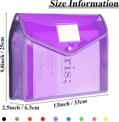 10 Pieces Plastic File Folders Envelope Expanding File Wallet Organizer Documents Folder with Snap Closure and Pocket, A4 Size Waterproof Transparent Pouch(White,Horizontal)