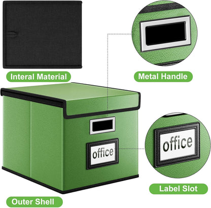 Huolewa Upgraded Portable File Organizer Box with Lid, Collapsible Linen Hanging Filing Storage Boxes with Plastic Slides, Decorative Home/Office Filing System Box for File and Folders Storage (Gray)