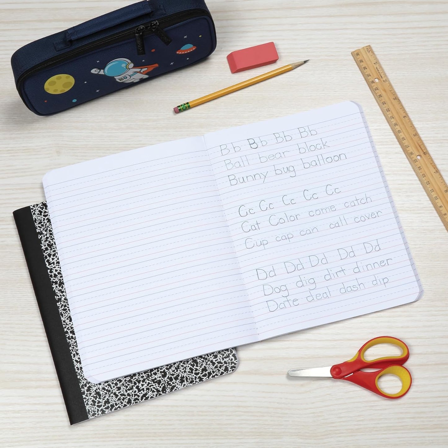 Oxford Primary Ruled Composition Notebooks, 9-3/4 x 7-1/2 Inches, Writing Practice for Kids, Grades K-2, Black Covers, 100 Sheets, 2 Pack (1002521)