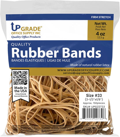 Upgrade Office Supply UPG22733 Rubber Bands, Size #33 (3-1/2” x 1/8”), 150 Bands, 1/4 lb, USA