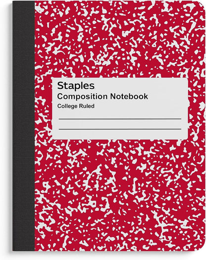 STAPLES Composition Notebook, 9.75” x 7.5”, College Ruled, 100 Sheets, Assorted Colors, 48/Carton