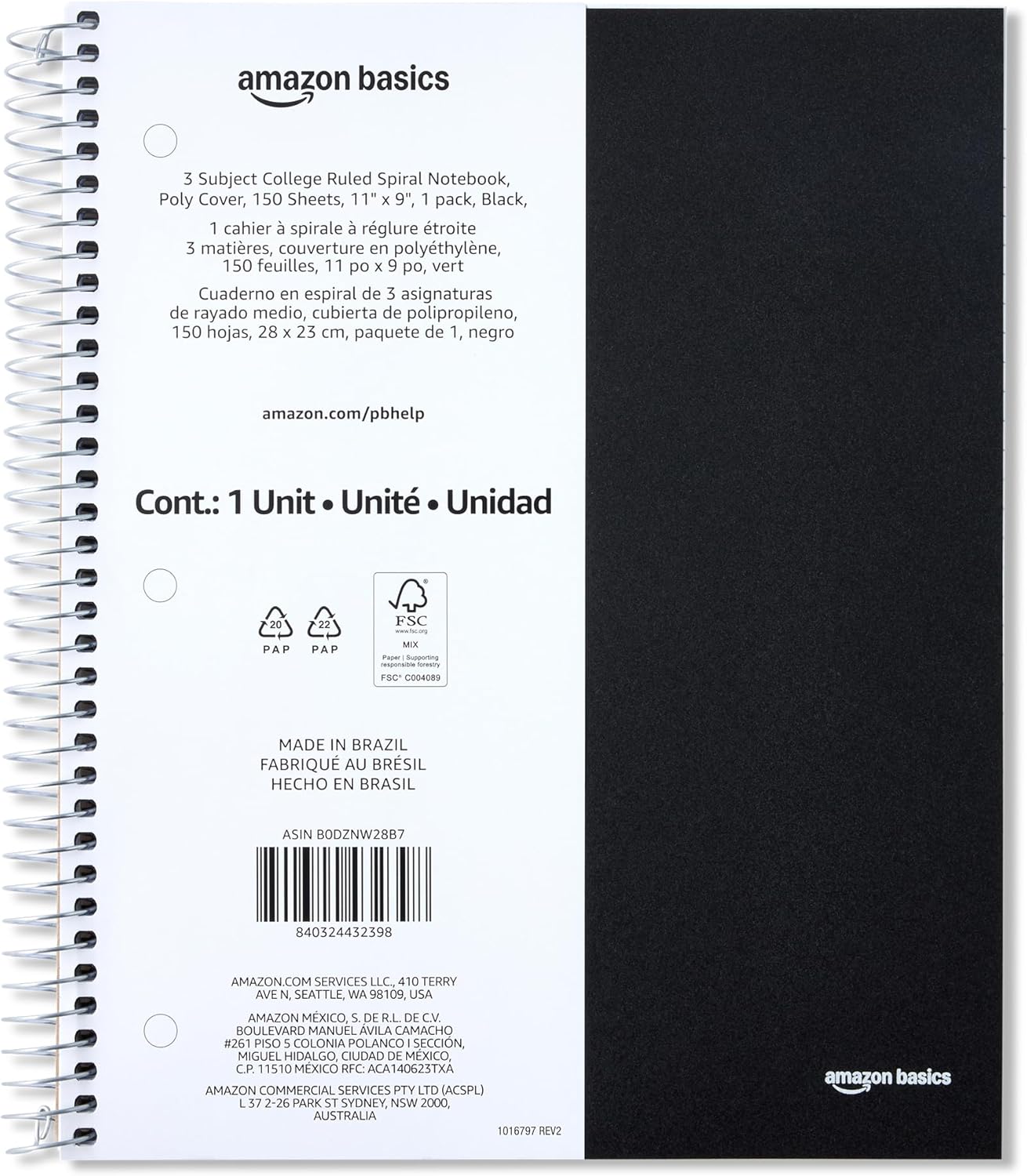 Amazon Basics 4x4 Graph Ruled Spiral Notebook, Poly Cover, 100 Sheets, 9" x 11", Coral, 3 pack