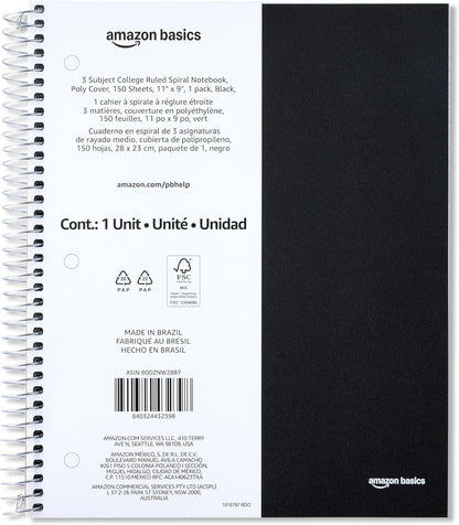 Amazon Basics 4x4 Graph Ruled Spiral Notebook, Poly Cover, 100 Sheets, 9" x 11", Coral, 3 pack