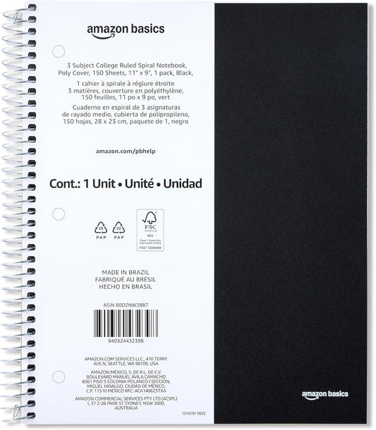 Amazon Basics 4x4 Graph Ruled Spiral Notebook, Poly Cover, 100 Sheets, 9" x 11", Coral, 3 pack