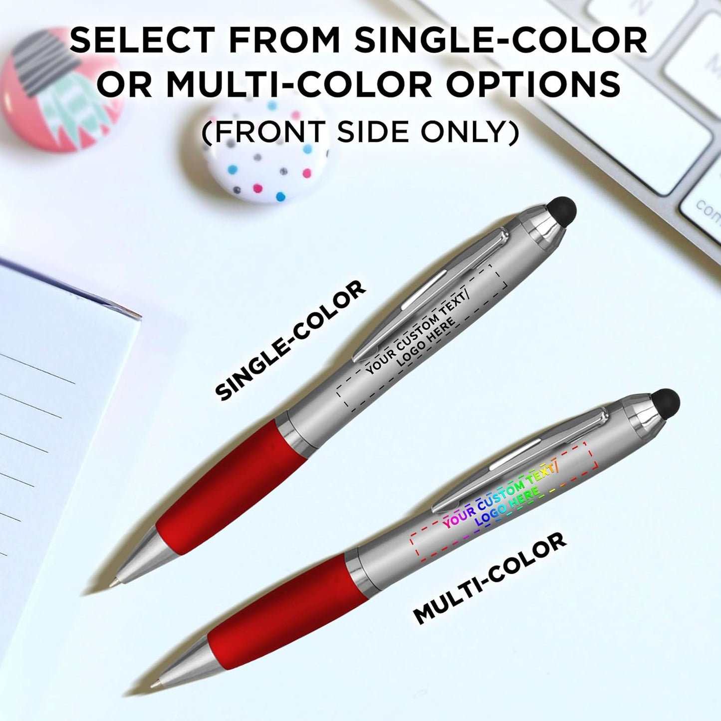 DISCOUNT PROMOS Custom Stylus Ballpoint Pens Set of 10/50/100, Personalized Bulk Pack - Black Ink, Great for Office, School, Business, Tradeshows, Events - Purple