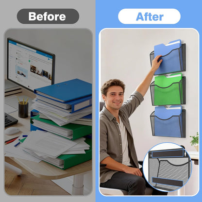 Gawerk 3 Pack Wall File Organizer, Mesh Wall File Pocket Mail Organizer Hanging Metal Vertical Wall Mounted File Holder for Office/Home